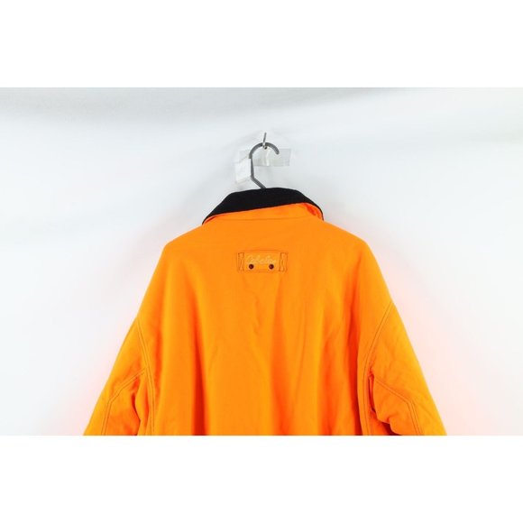 Vintage Cabelas Large Spell Out Soft Cloth Hunting Bomber Jacket Blaze Orange - Picture 11 of 14